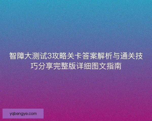 智障大测试3攻略关卡答案解析与通关技巧分享完整版详细图文指南